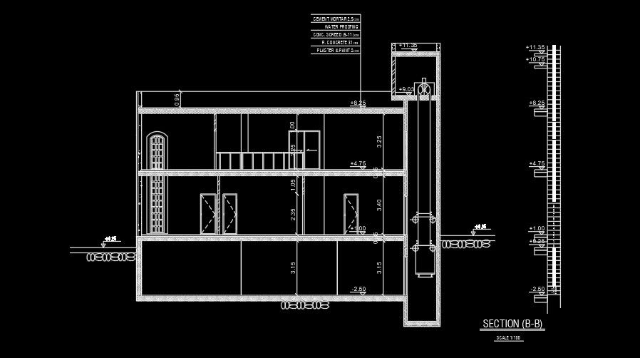17x17m house building front section view is given in this AutoCAD file