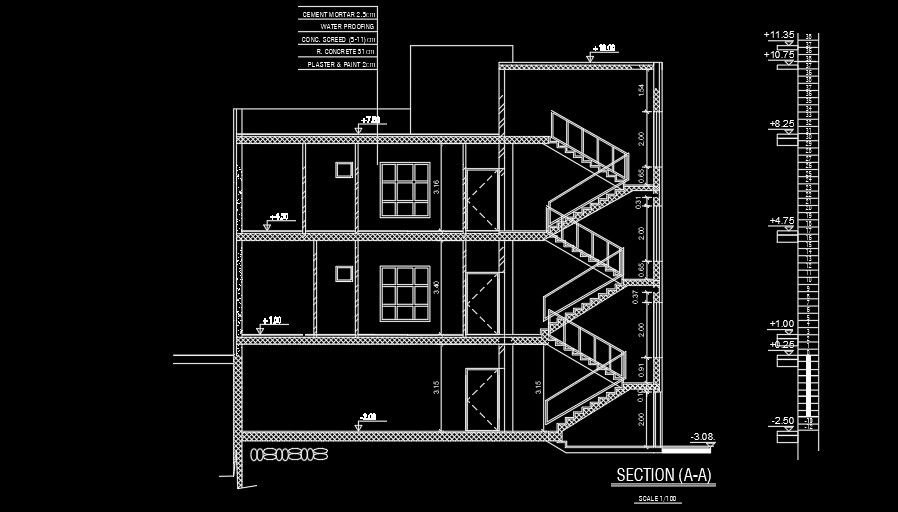 17x17m house building right side section view