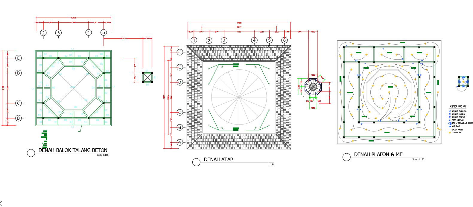 17x17m mosque roof plan truss with measurement drawing