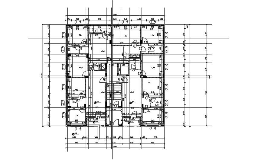 17x20 Meter Twin Bungalow Center Line Plan AutoCAD File