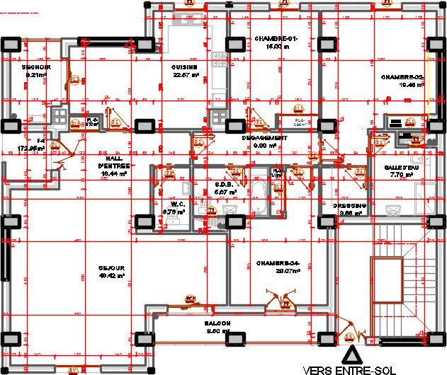 17x20m D block floor plan 1 to 7 CAD drawing is given in this file