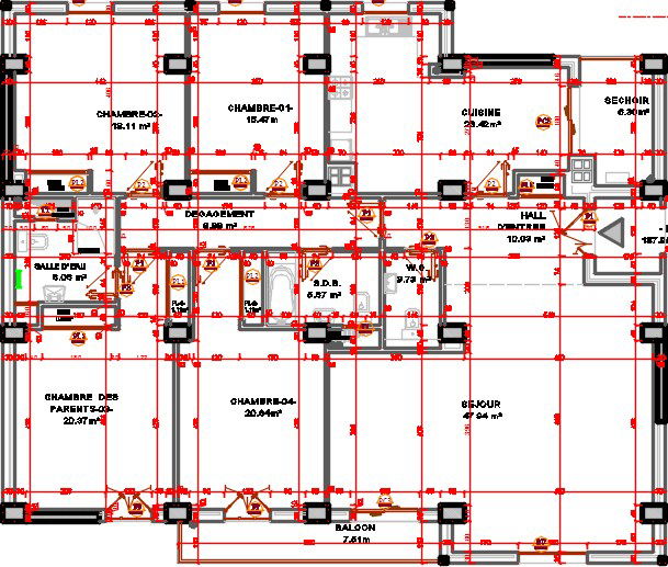 17x20m D block house plan CAD drawing is given in this file
