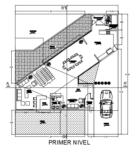 17x20m luxury villa ground floor plan AutoCAD model