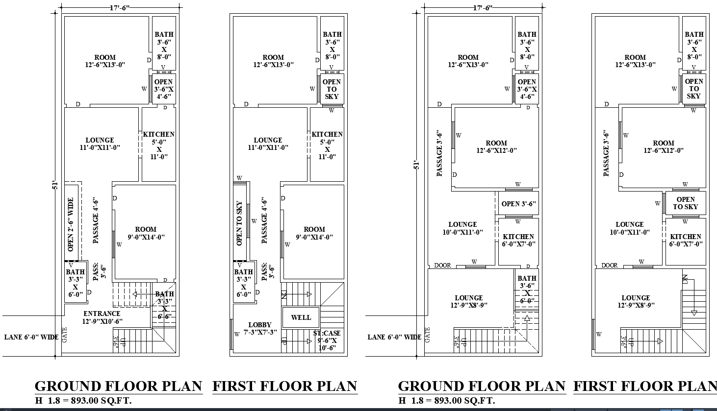 17x51 2-Storey House DWG with Dual Floor layout Plans