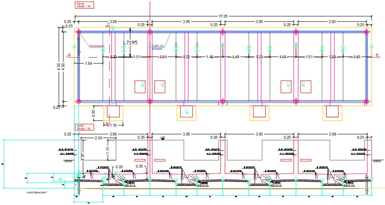 17x5m industrial building foundation section AutoCAD drawing
