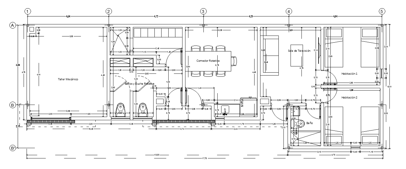 17x5m training institute office building AutoCAD drawing is given in this file