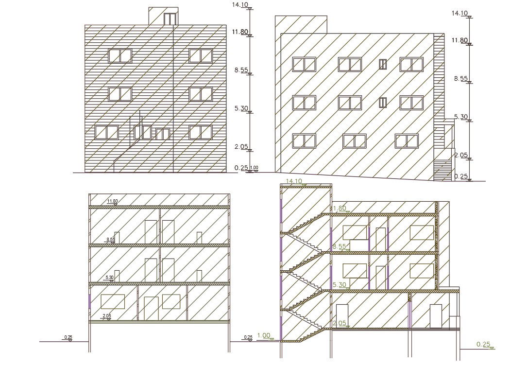 1800 Square Feet Apartment Building Design DWG File