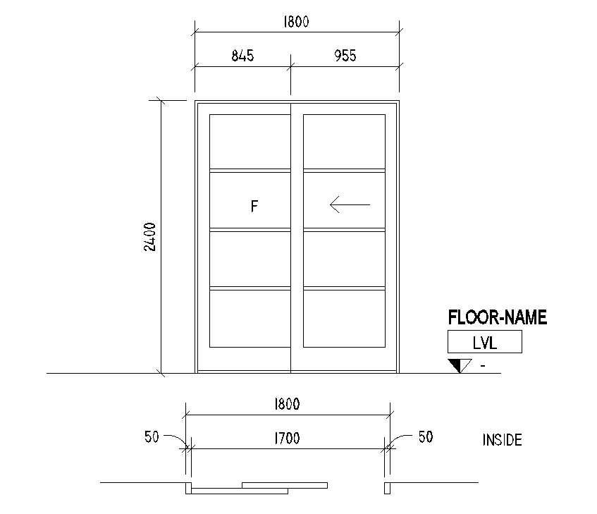 1800x2400mm door plan is given in Autocad drawing file. Download now.
