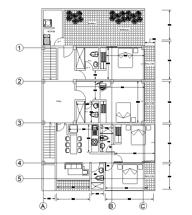 180 Square Meter 4 Bedrooms House Layout Plan DWG File