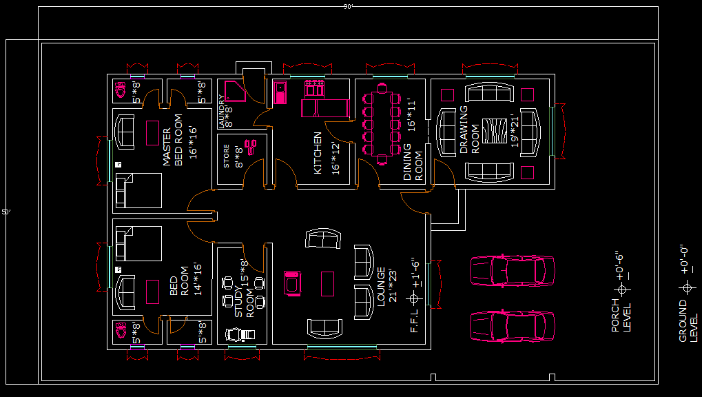 50x90 House DWG Design with Floor Layout Plan for Residential Use