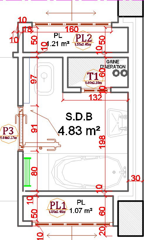 180x390cm common bathroom plan is given in this CAD drawing