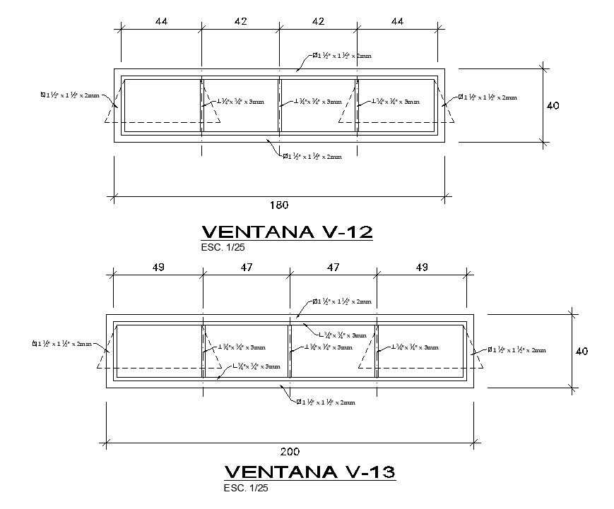 180x40cm window plan is given in this AutoCAD file