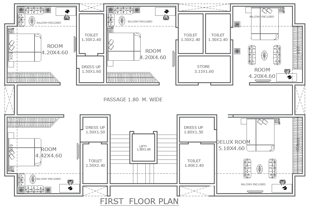 18.15ft To 11.60ft Hotel First Floor Room Layout Design AutoCAD DWG Download
