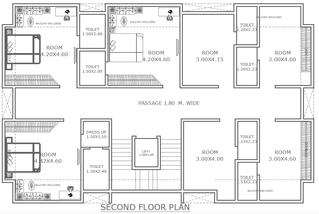 18.15ft to 11.60ft Hotel Second Floor Layout Design AutoCAD DWG Download