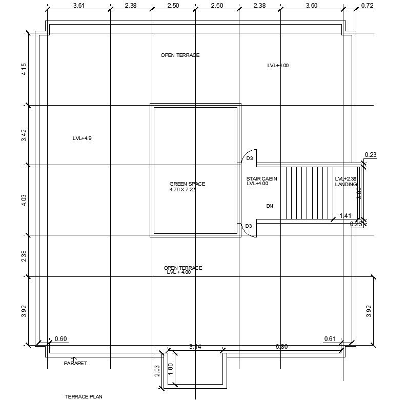 18.41 x 21.10 Terrace Plan Architecture 2D cad File.