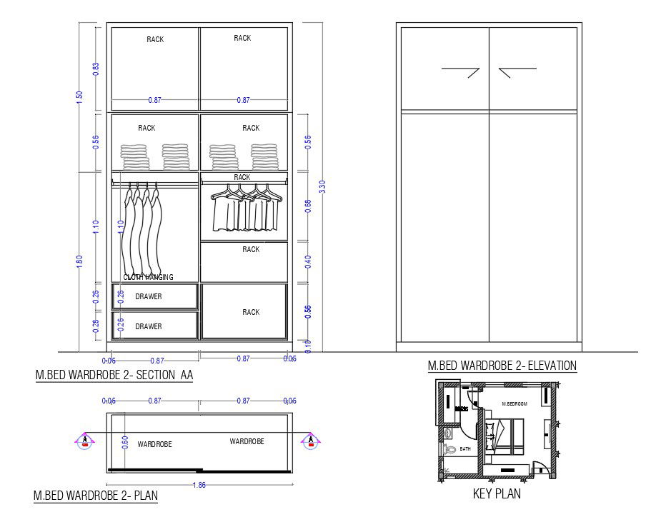 1860x600mm master bedroom wardrobe plan