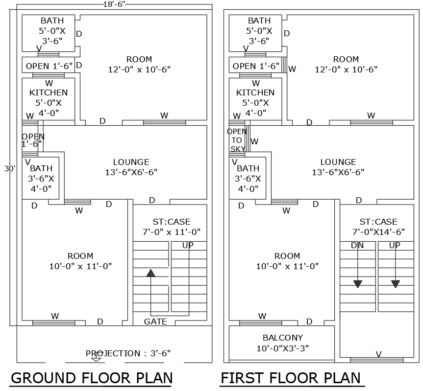 18.6x30 ft 4BHK house plan DWG with ground floor layout