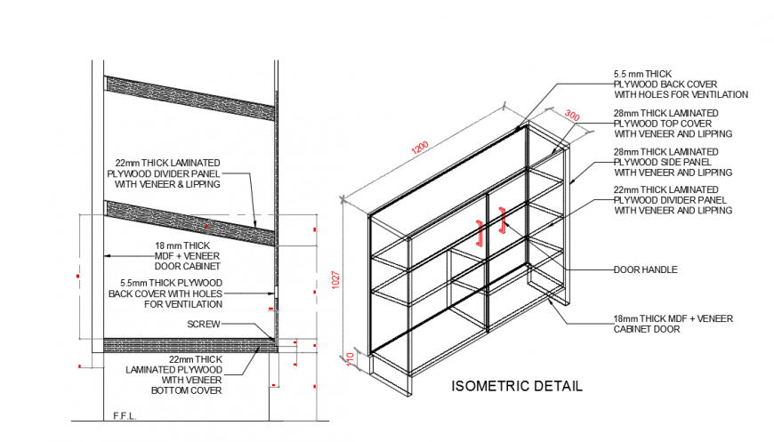 18 mm thick  mdf + veneer  door cabinet design