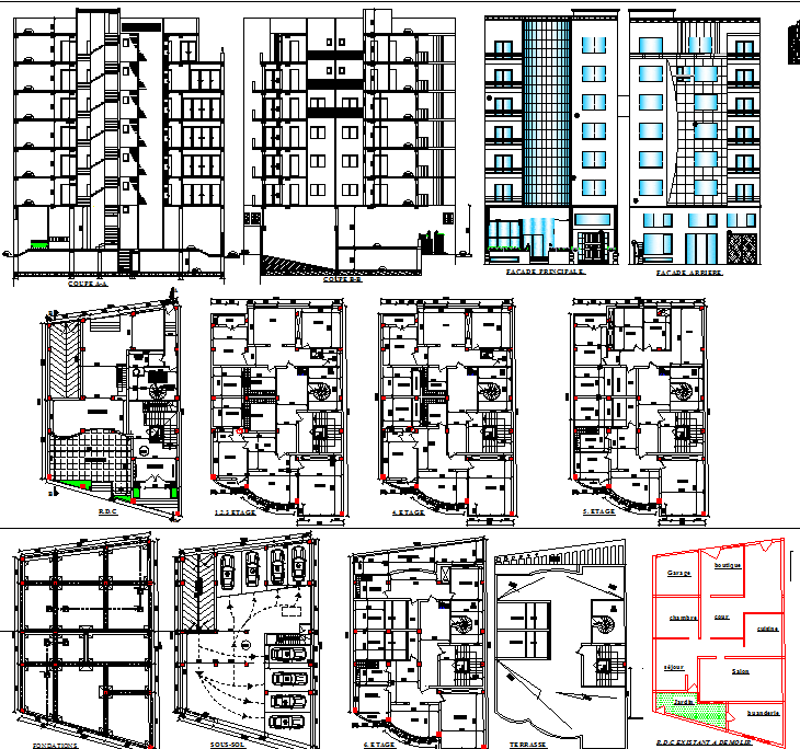 Commercial Apartment Layout DWG with Floor Plan and Elevation Views