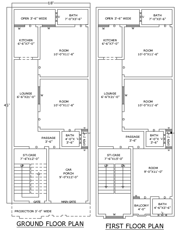 Two-Story 5BHK Home Plan for Narrow 18x45 Feet Lot