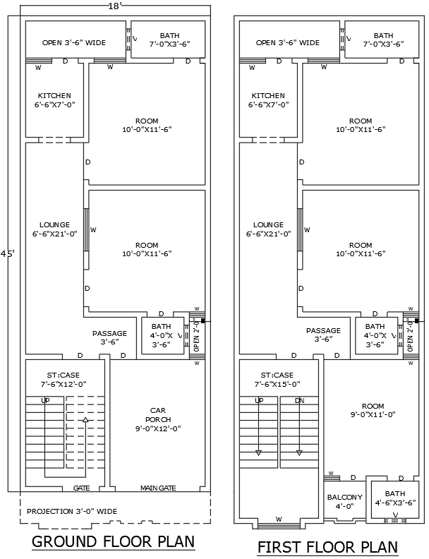 18x45 ft 5BHK house plan DWG with ground first floor layout