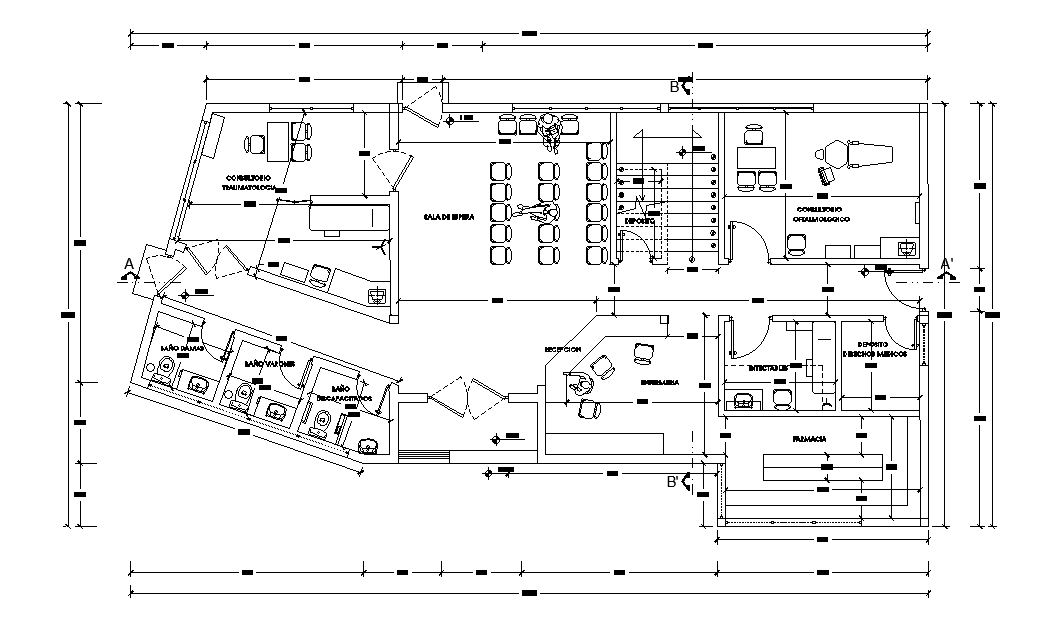 18x10m hospital plan was given in this Autocad drawing file. Download now.