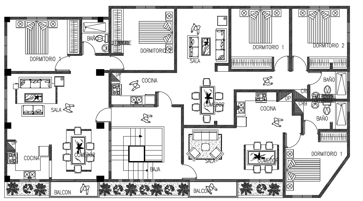 18x11m Two Storey House Plan Furniture Location CAD Drawing
