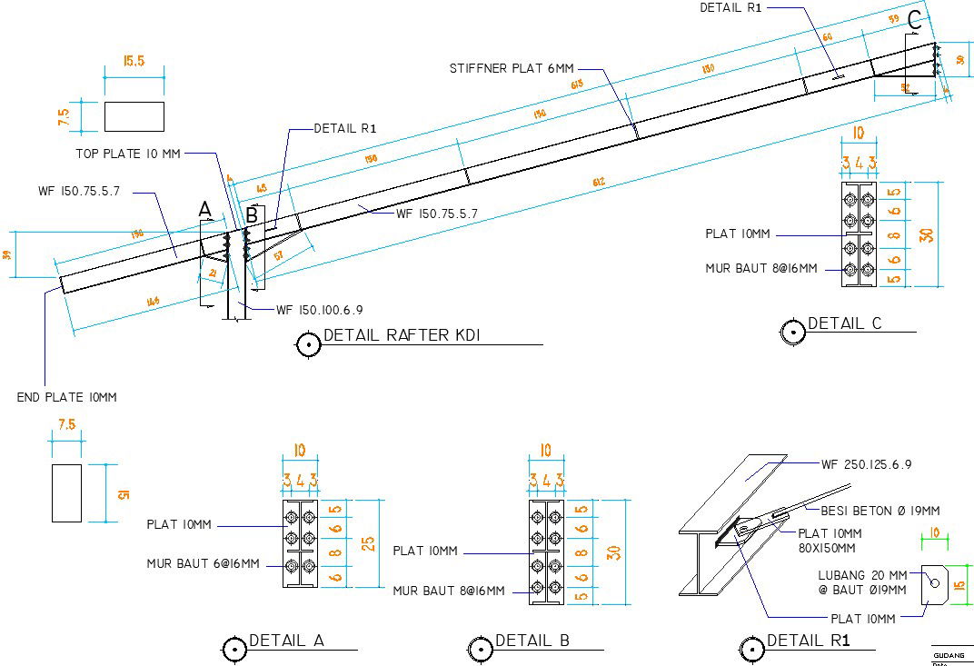 18x12m ware house building rafter detail drawing