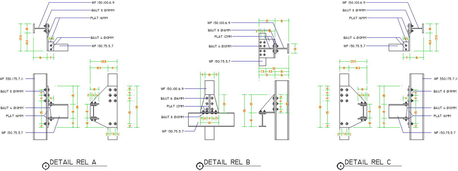 18x12m ware house building welding and bolting connection drawing