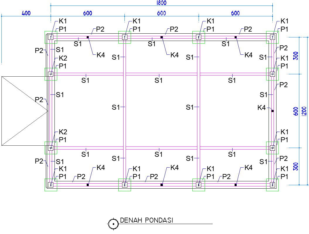 18x12m ware house foundation and column layout AutoCAD drawing