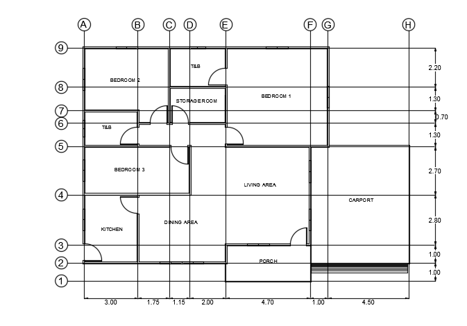 18x13m house plan detail AutoCAD model
