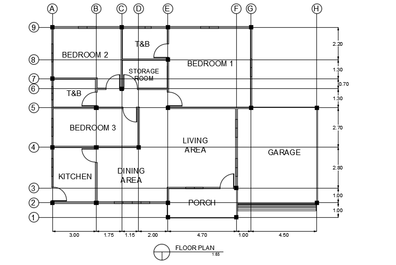 18x13m single story residential plan AutoCAD model