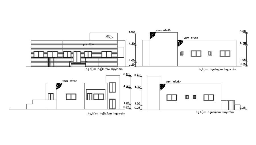 18x14m house building elevation view AutoCAD drawing