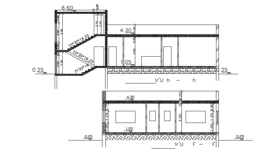 18x14m house building section view AutoCAD drawing