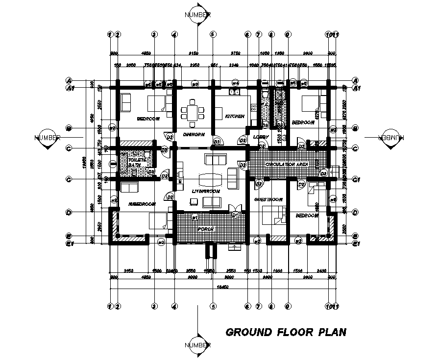 18x14m house plan is given in this Autocad drawing file. Download now.