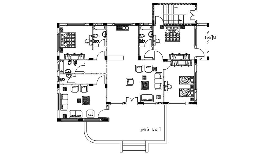 Furniture Layout Drawing of 18x14m House CAD Format