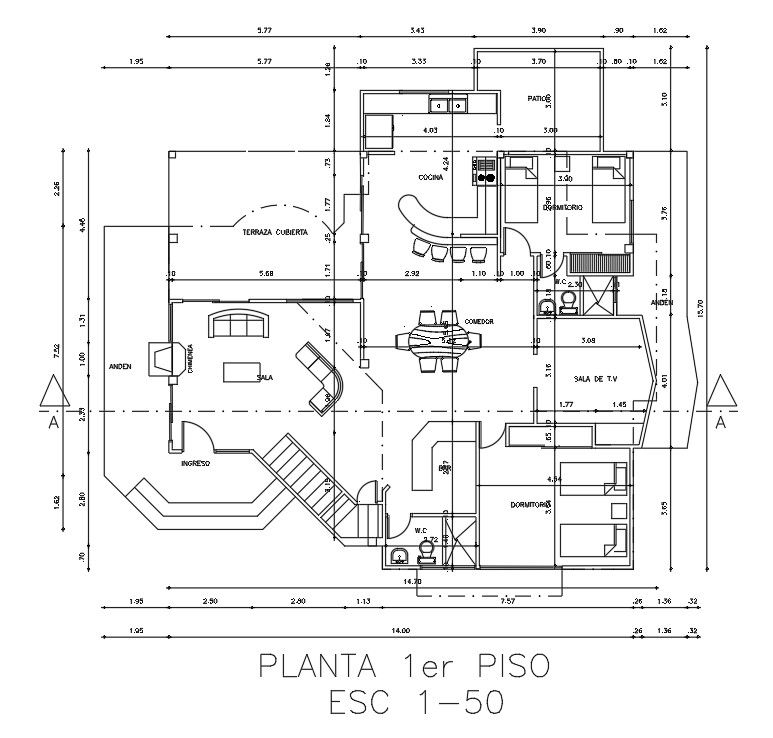 18x15m ground floor house plan is given in this Autocad drawing file. Download now.