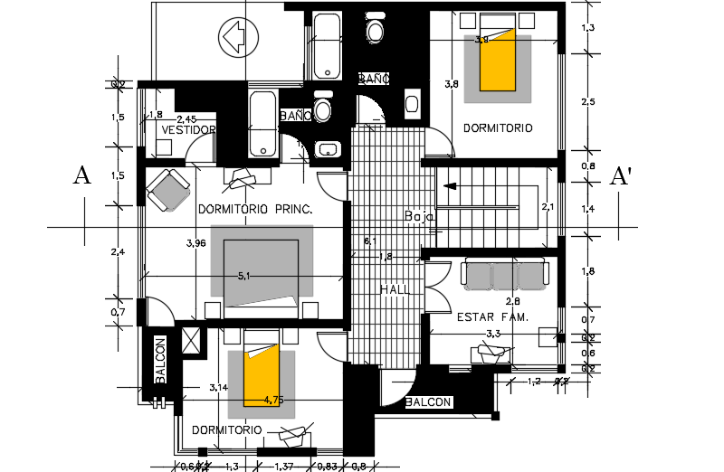 18x16m architecture first floor house plan AutoCAD 2d drawing is given in this file