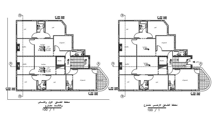 18x16m first and second floor house plan sanitary CAD blocks