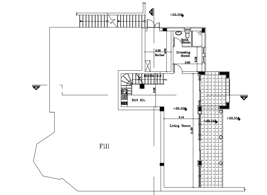 18x16m residential basement floor plan drawing is given