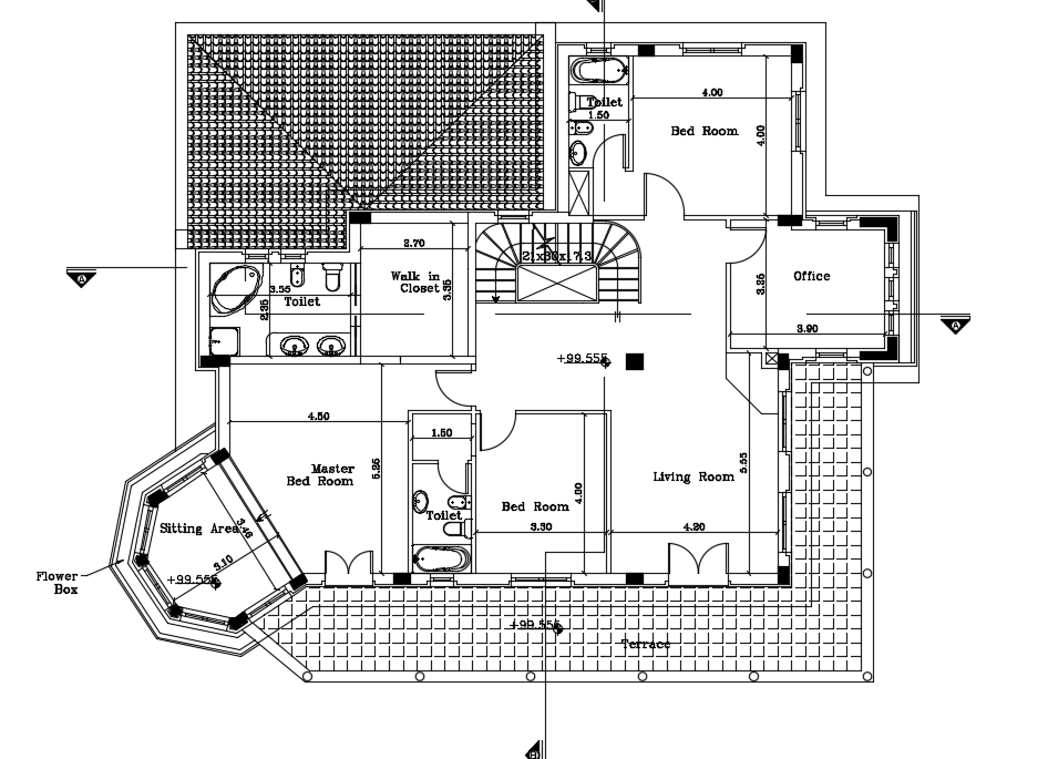 18x16m residential first floor plan with car parking