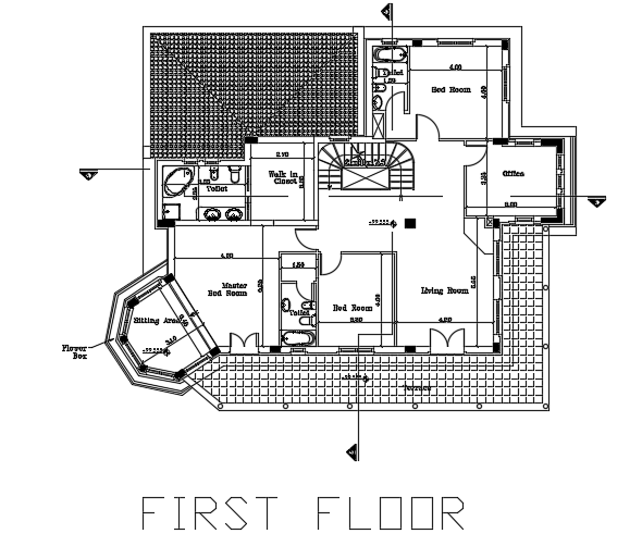 18x17m first floor house plan 2D AutoCAD drawing