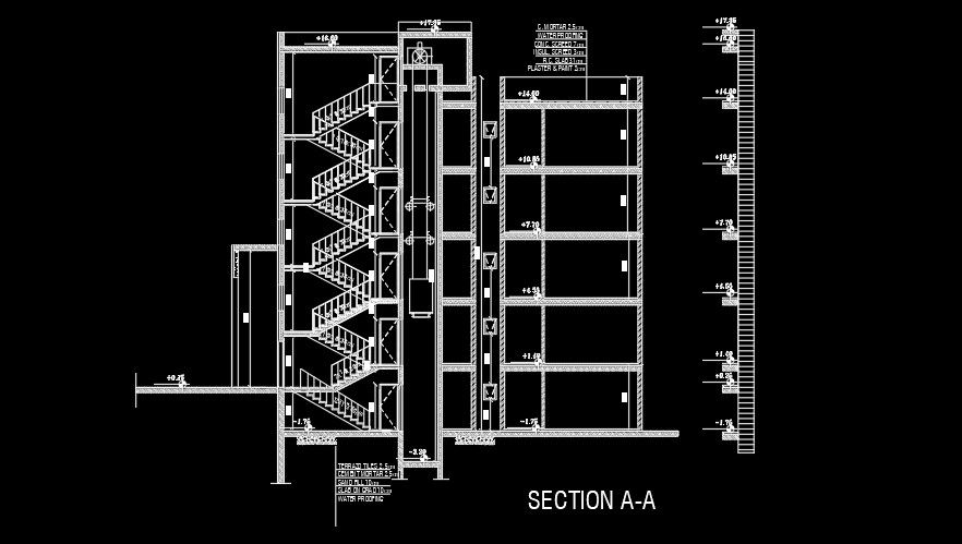 18x18m house building staircase section view