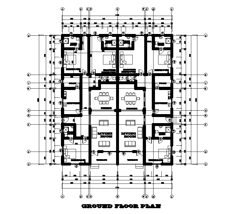 18x20m twin house plan is given in this Autocad drawing file. This is single story building. Download now.