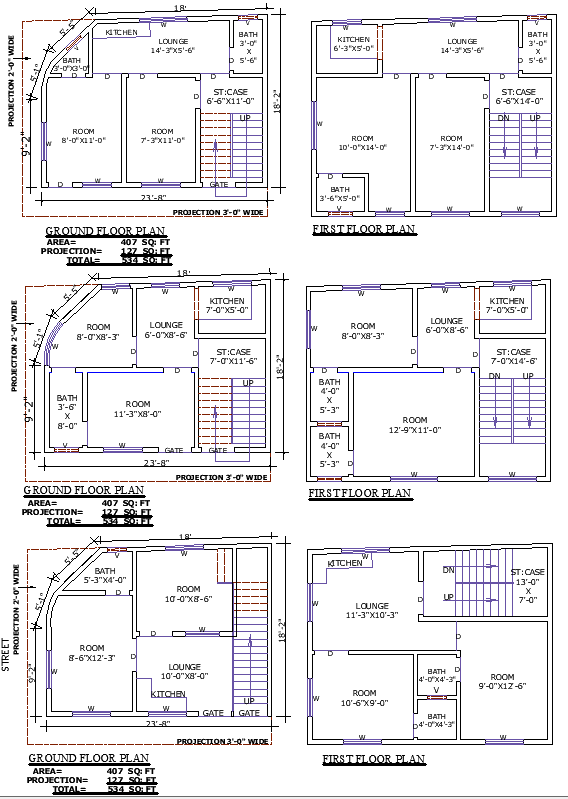 Compact 18x23 Duplex House Plan in AutoCAD DWG Format