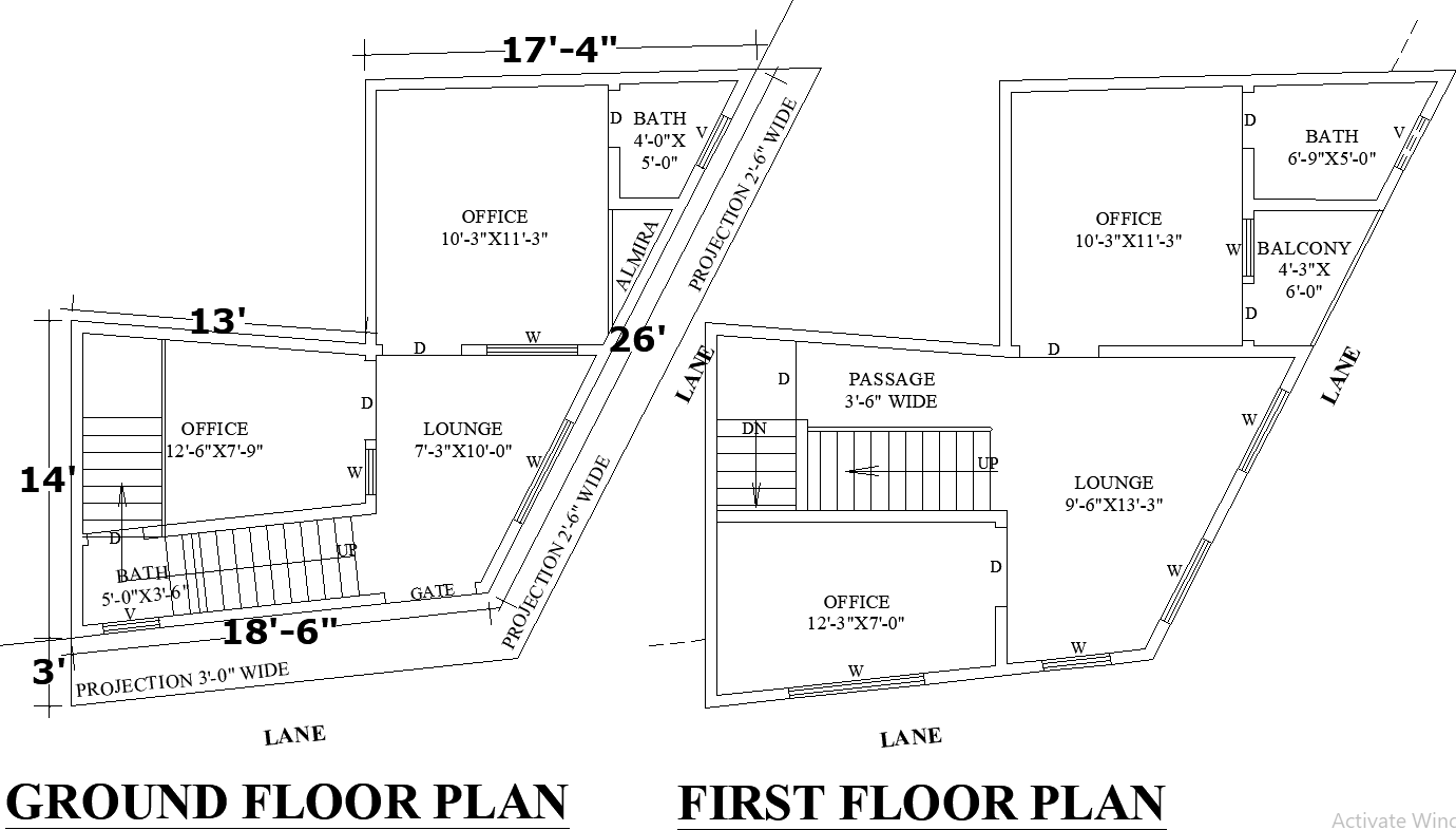 18x26 Two-Story Commercial Plan in AutoCAD DWG File