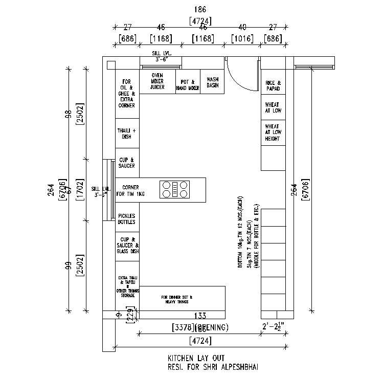 18’x26’ kitchen layout is given in this AutoCAD drawing file.Download now.