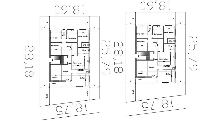 18x28 Meter 4 BHK House Plan Layout DWG File