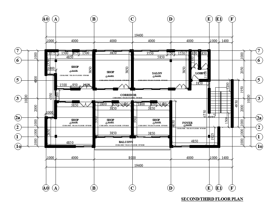 18x4m second & third restaurant cum shop plan is given in this Autocad drawing file. Download now.