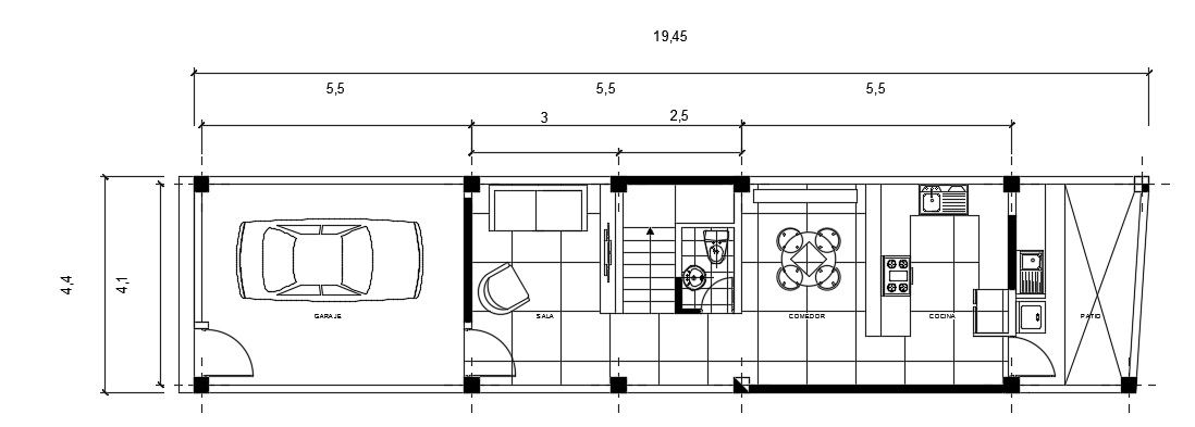 18x5m two story family ground floor villa plan AutoCAD drawing